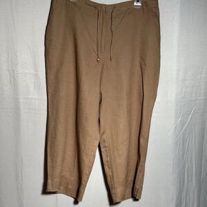 Liz Claiborne Linen Pants Womens XL Tan Khaki Drawstring Wide Leg Lightweight